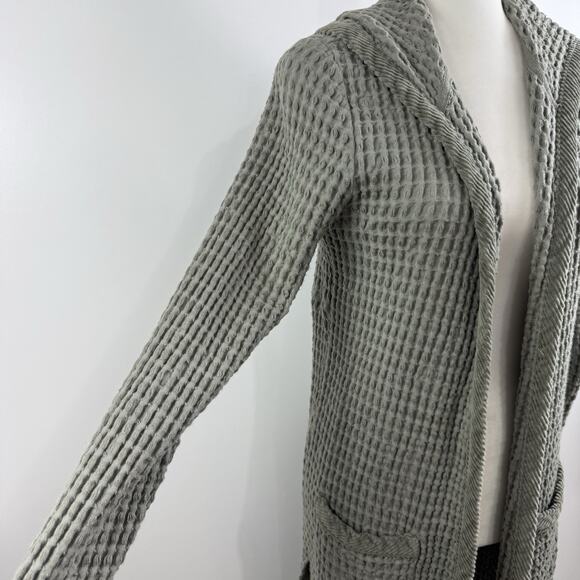 Green Waffle Knit Mod-o-Doc Hoodie Cardigan Sweater Coat XS Pockets 100% Cotton - Picture 5 of 13